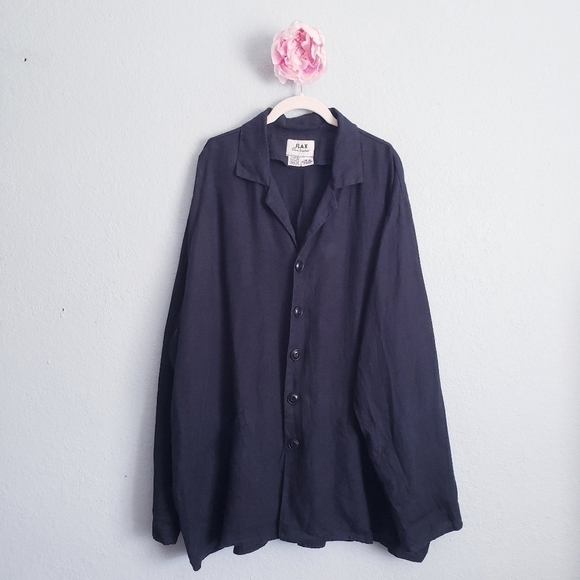 Flax Jackets & Blazers - Flax Black Buttondown Oversized Linen Overcoat Jacket